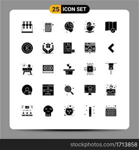 Pack of 25 Modern Solid Glyphs Signs and Symbols for Web Print Media such as location, drink, globe, cookie, break Editable Vector Design Elements