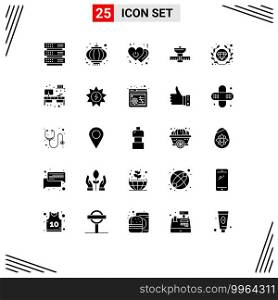 Pack of 25 Modern Solid Glyphs Signs and Symbols for Web Print Media such as space, satelite, heart, space, switch Editable Vector Design Elements