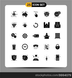 Pack of 25 Modern Solid Glyphs Signs and Symbols for Web Print Media such as data, big, hand, thanksgiving, pumpkin Editable Vector Design Elements