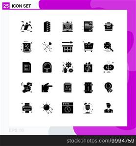 Pack of 25 Modern Solid Glyphs Signs and Symbols for Web Print Media such as history, file, landscape, doctor, speedup Editable Vector Design Elements