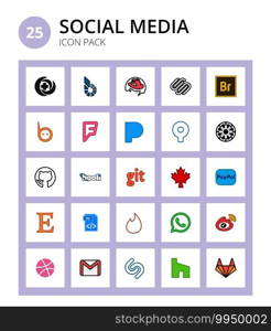 Pack of 25 Social Logo leaf, canadian, pandora, git, github Editable Vector Design Elements