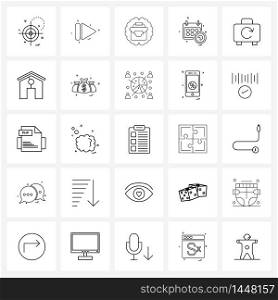 Pack of 25 Universal Line Icons for Web Applications bag, ui, next, menu, solutions Vector Illustration