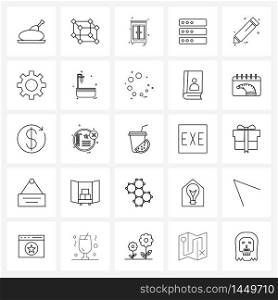 Pack of 25 Universal Line Icons for Web Applications education, pencil, home furniture, storage, database Vector Illustration