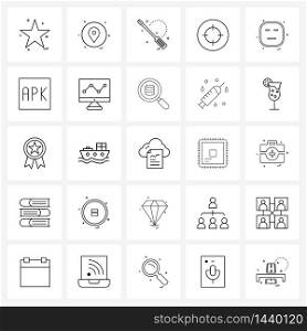 Pack of 25 Universal Line Icons for Web Applications emote, aim, construction, target, tool Vector Illustration