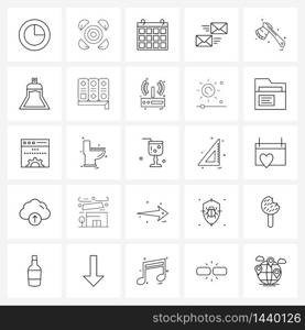 Pack of 25 Universal Line Icons for Web Applications labor, tool, calendar, axe, letter Vector Illustration