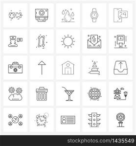 Pack of 25 Universal Line Icons for Web Applications online, wristwatch, ecology, watch, power Vector Illustration