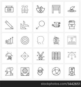 Pack of 25 Universal Line Icons for Web Applications scary, witch hat, medicine, window, open Vector Illustration