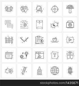 Pack of 25 Universal Line Icons for Web Applications vegetable, mushroom, sports, goal, target Vector Illustration