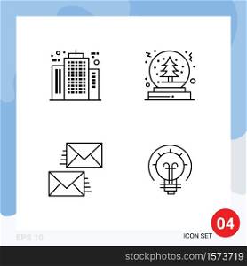 Pack of 4 creative Filledline Flat Colors of architect, communication, company, snow, contact us Editable Vector Design Elements