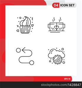 Pack of 4 creative Filledline Flat Colors of bakery, wedding, day, cup, road Editable Vector Design Elements