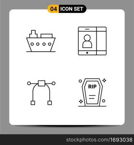 Pack of 4 creative Filledline Flat Colors of boat, tool, vehicles, user, coffin Editable Vector Design Elements