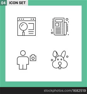 Pack of 4 creative Filledline Flat Colors of browser, body, search, newspaper, human Editable Vector Design Elements