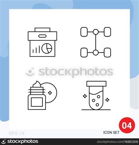 Pack of 4 creative Filledline Flat Colors of business, body soothing, graph, vehicles, skin cleansing Editable Vector Design Elements