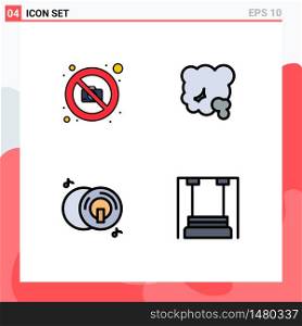 Pack of 4 creative Filledline Flat Colors of camera, cd, photography, environment, disk Editable Vector Design Elements
