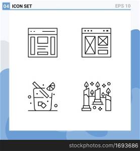 Pack of 4 creative Filledline Flat Colors of communication, web, right, interface, food Editable Vector Design Elements