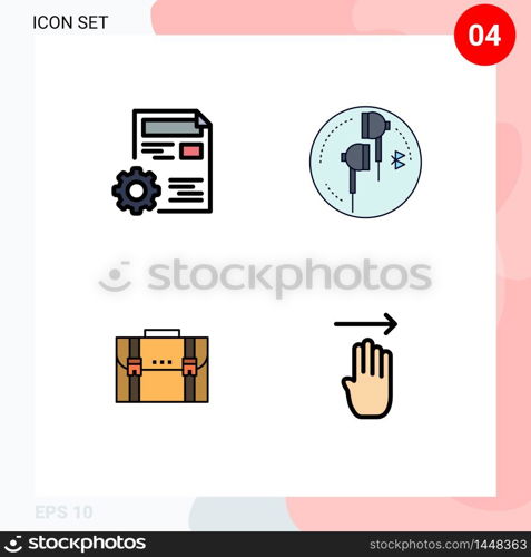 Pack of 4 creative Filledline Flat Colors of document, music, config, ear, business Editable Vector Design Elements