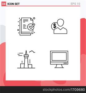 Pack of 4 creative Filledline Flat Colors of document, person, client, employee, buildings Editable Vector Design Elements