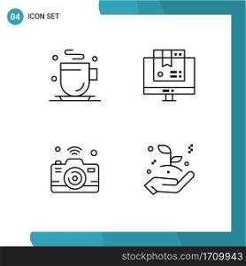Pack of 4 creative Filledline Flat Colors of drink, image, box, shopping, internet of things Editable Vector Design Elements