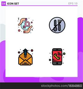 Pack of 4 creative Filledline Flat Colors of feminist, forbidden, rights, no, email Editable Vector Design Elements