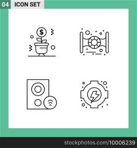 Pack of 4 creative Filledline Flat Colors of growing, devices, pot, spaceship, hardware Editable Vector Design Elements