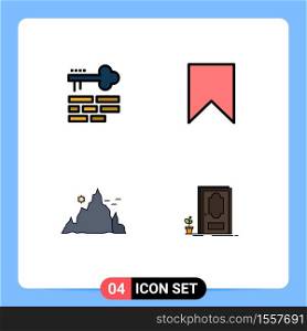 Pack of 4 creative Filledline Flat Colors of key, mountain, login, interface, hill Editable Vector Design Elements