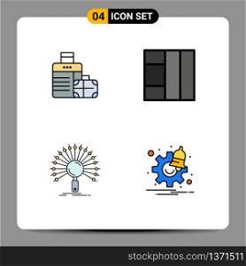 Pack of 4 creative Filledline Flat Colors of luggage, network, hotel, data, notification Editable Vector Design Elements