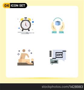 Pack of 4 creative Flat Icons of alarm, relaxation, care, product, wellness Editable Vector Design Elements