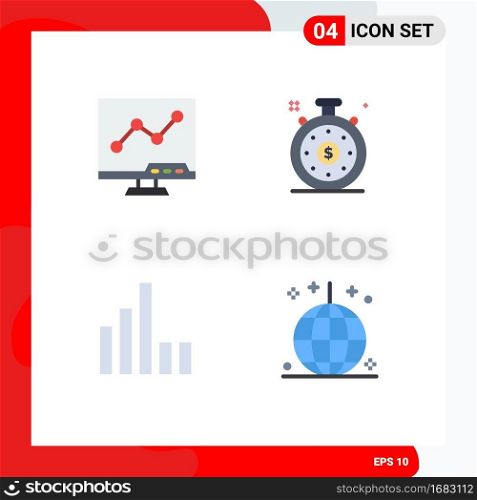 Pack of 4 creative Flat Icons of analytic, signal, screen, speedometer, event Editable Vector Design Elements