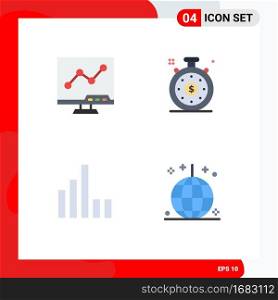 Pack of 4 creative Flat Icons of analytic, signal, screen, speedometer, event Editable Vector Design Elements