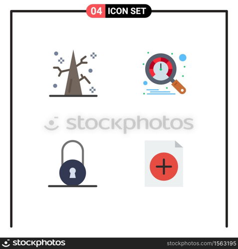 Pack of 4 creative Flat Icons of autumn, padlock, winter, speedometer, document Editable Vector Design Elements