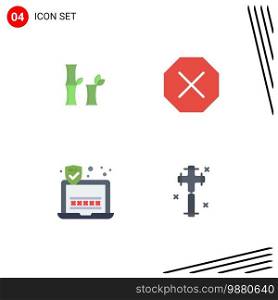 Pack of 4 creative Flat Icons of bamboo, celebration, ban, password, cross Editable Vector Design Elements
