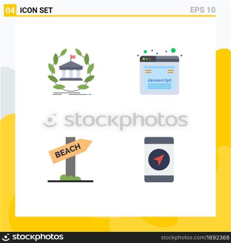 Pack of 4 creative Flat Icons of bank, web, university, design, sign Editable Vector Design Elements