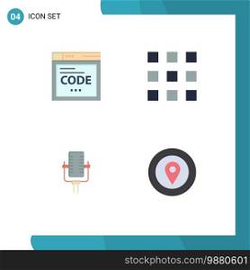 Pack of 4 creative Flat Icons of browser, song, coding, microphone, award Editable Vector Design Elements