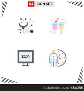 Pack of 4 creative Flat Icons of care, hd, stethoscope, marriage, clock Editable Vector Design Elements