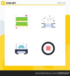 Pack of 4 creative Flat Icons of computer, electronic, ram, pollution, technology Editable Vector Design Elements