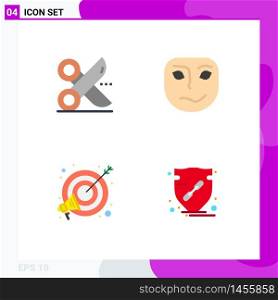 Pack of 4 creative Flat Icons of cut, goal, scissor, emotion, focus Editable Vector Design Elements