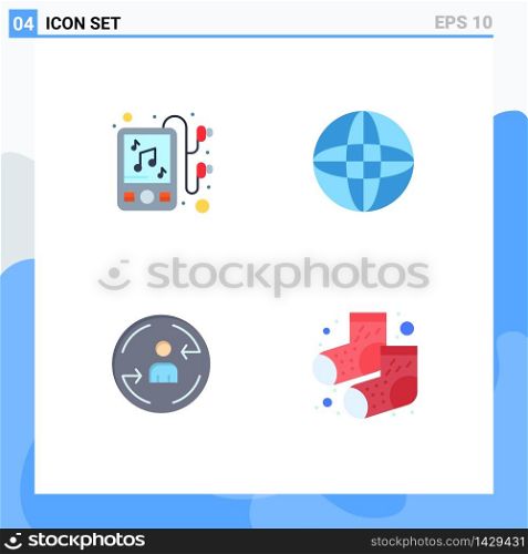 Pack of 4 creative Flat Icons of device, marketing, globe, peturning, footwear Editable Vector Design Elements
