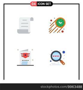 Pack of 4 creative Flat Icons of document, ticket, fast, time, analysis Editable Vector Design Elements
