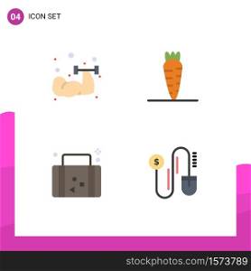 Pack of 4 creative Flat Icons of dumbbell, summer, weightlifting, vegetable, vacation Editable Vector Design Elements
