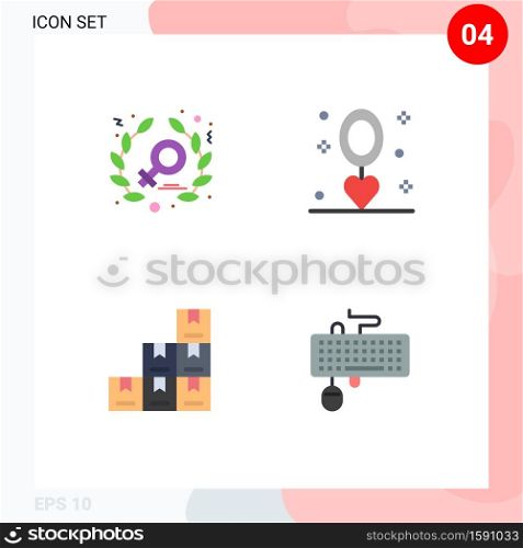 Pack of 4 creative Flat Icons of feminism, boxes, celebration, necklace, device Editable Vector Design Elements
