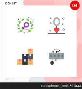 Pack of 4 creative Flat Icons of feminism, boxes, celebration, necklace, device Editable Vector Design Elements
