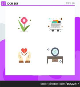Pack of 4 creative Flat Icons of flower, care, spring, buy, feelings Editable Vector Design Elements
