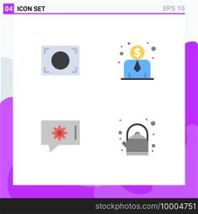 Pack of 4 creative Flat Icons of focus, pot, employee cost, chat setting, 5 Editable Vector Design Elements
