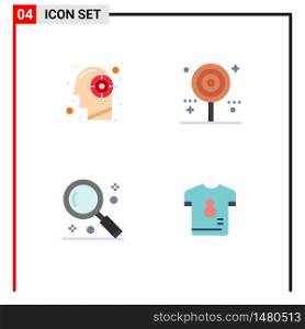 Pack of 4 creative Flat Icons of goal, sweet, mind, celebration, magnifier Editable Vector Design Elements