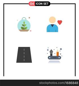 Pack of 4 creative Flat Icons of growing, creative, spring, heart, highway Editable Vector Design Elements