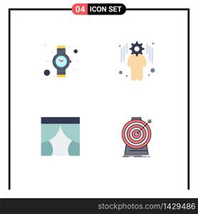 Pack of 4 creative Flat Icons of hand watch, theater, business, curtain, aim Editable Vector Design Elements