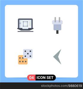 Pack of 4 creative Flat Icons of laptop, power, enhance, connector, dice Editable Vector Design Elements