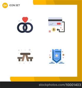 Pack of 4 creative Flat Icons of love, bench, wedding, credit, outdoor Editable Vector Design Elements