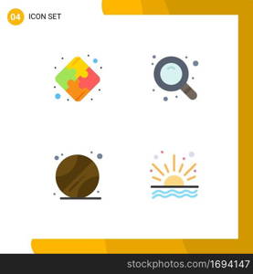 Pack of 4 creative Flat Icons of puzzle, ocean, search, ball, sunrise Editable Vector Design Elements