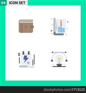 Pack of 4 creative Flat Icons of wallet, document, cash, catalogue, file Editable Vector Design Elements